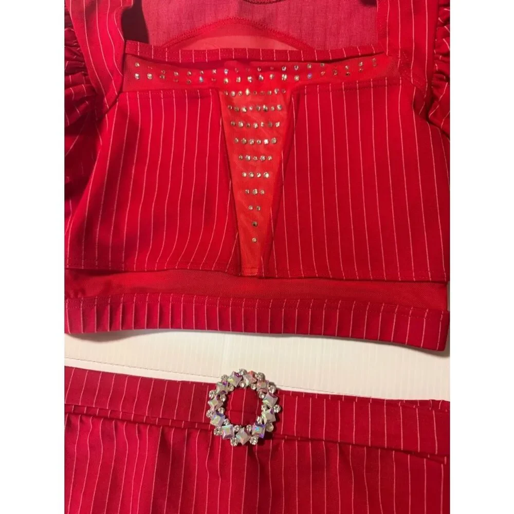 Weissman Dance Costume red pinstripe menswear tux suit Spotlight 16760 LC child